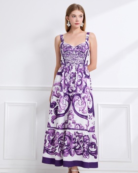 A-line slim pinched waist sling fashion dress