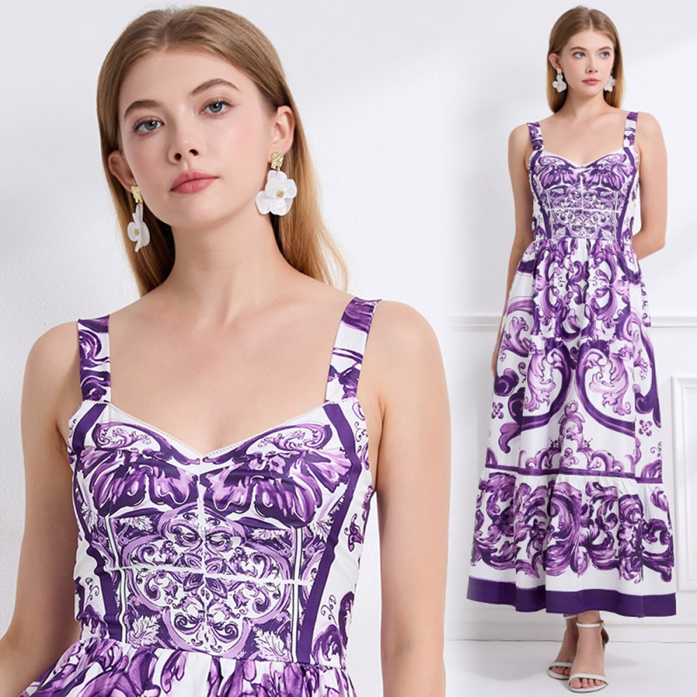 A-line slim pinched waist sling fashion dress
