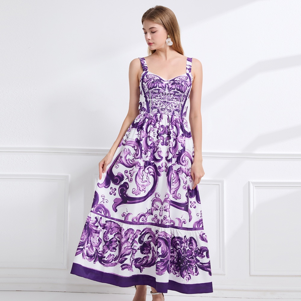 A-line slim pinched waist sling fashion dress