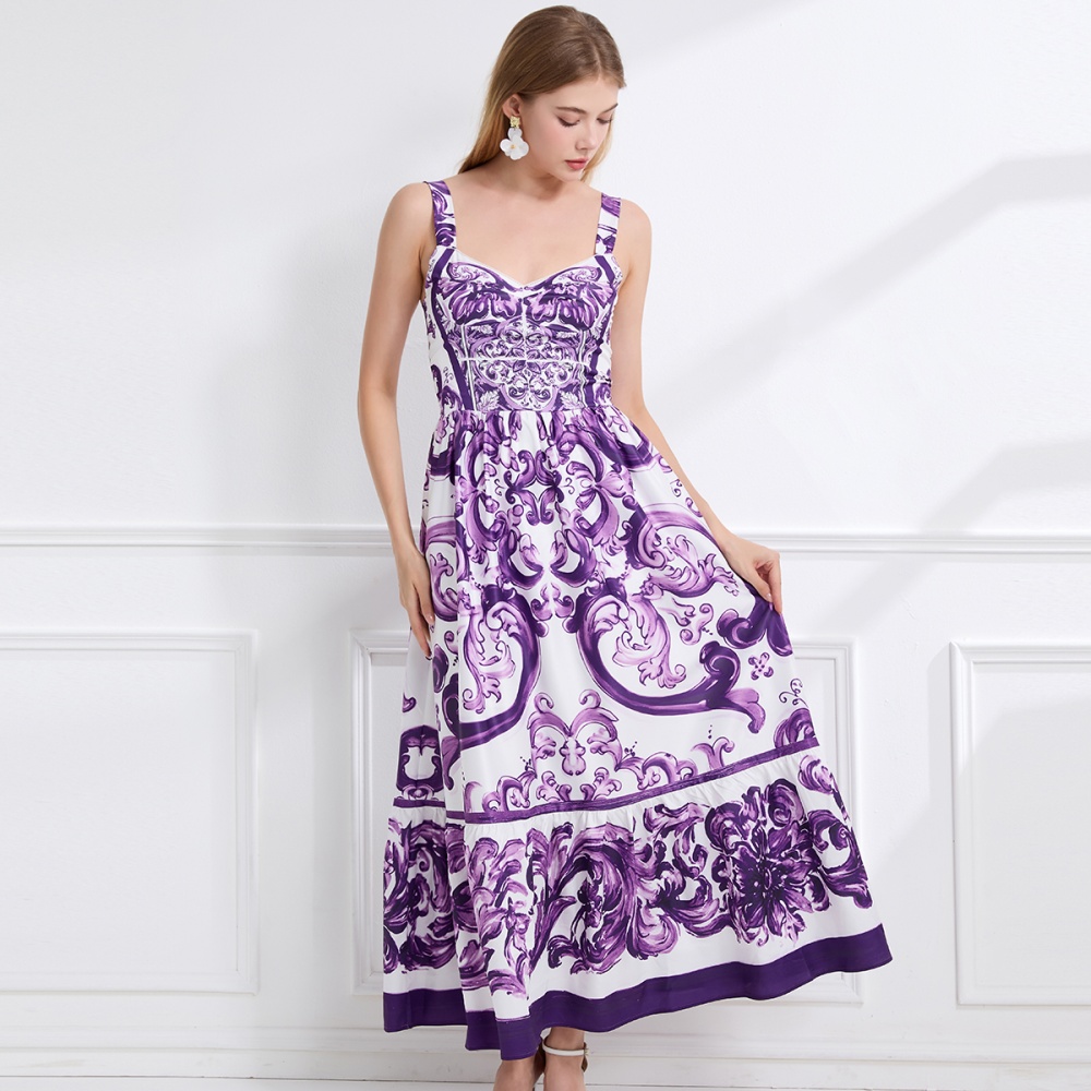 A-line slim pinched waist sling fashion dress