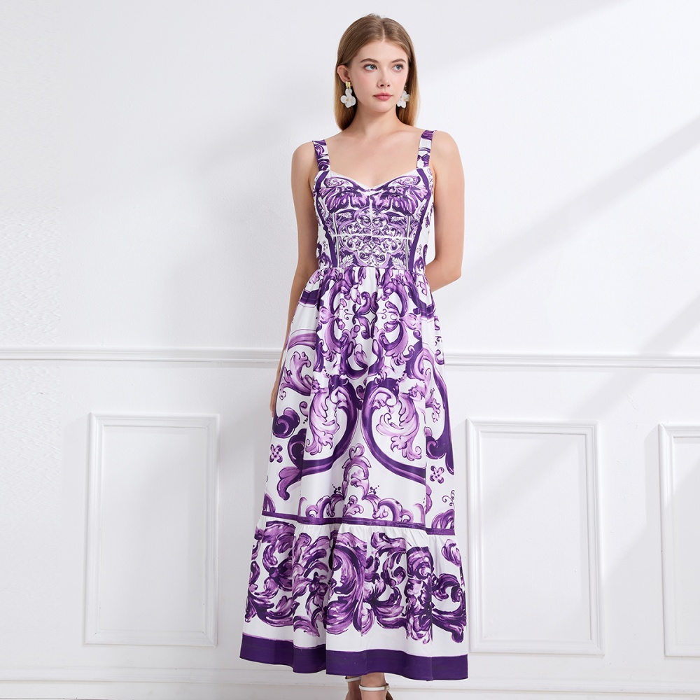 A-line slim pinched waist sling fashion dress