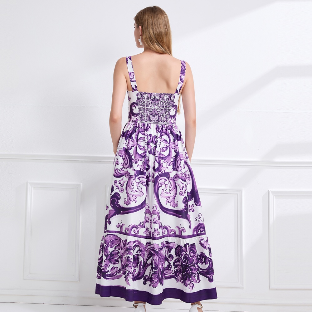 A-line slim pinched waist sling fashion dress