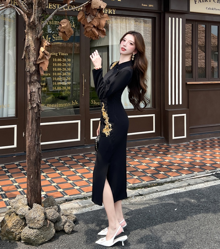 Package hip autumn dress split long dress