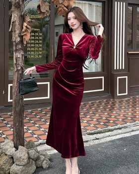 Autumn fashion dress temperament V-neck long dress