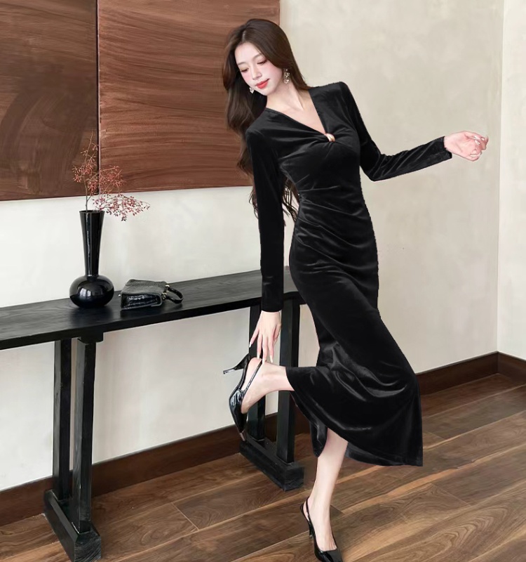 Autumn fashion dress temperament V-neck long dress