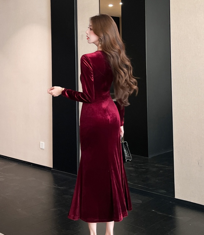 Autumn fashion dress temperament V-neck long dress
