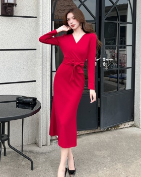 Pinched waist temperament long dress fashion slim dress