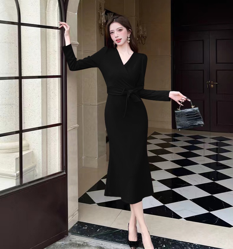 Pinched waist temperament long dress fashion slim dress