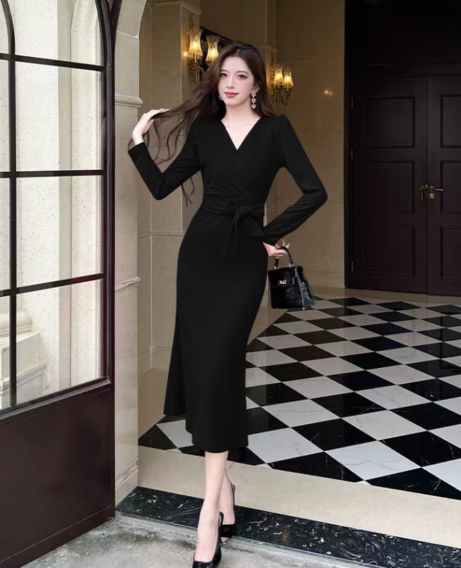 Pinched waist temperament long dress fashion slim dress