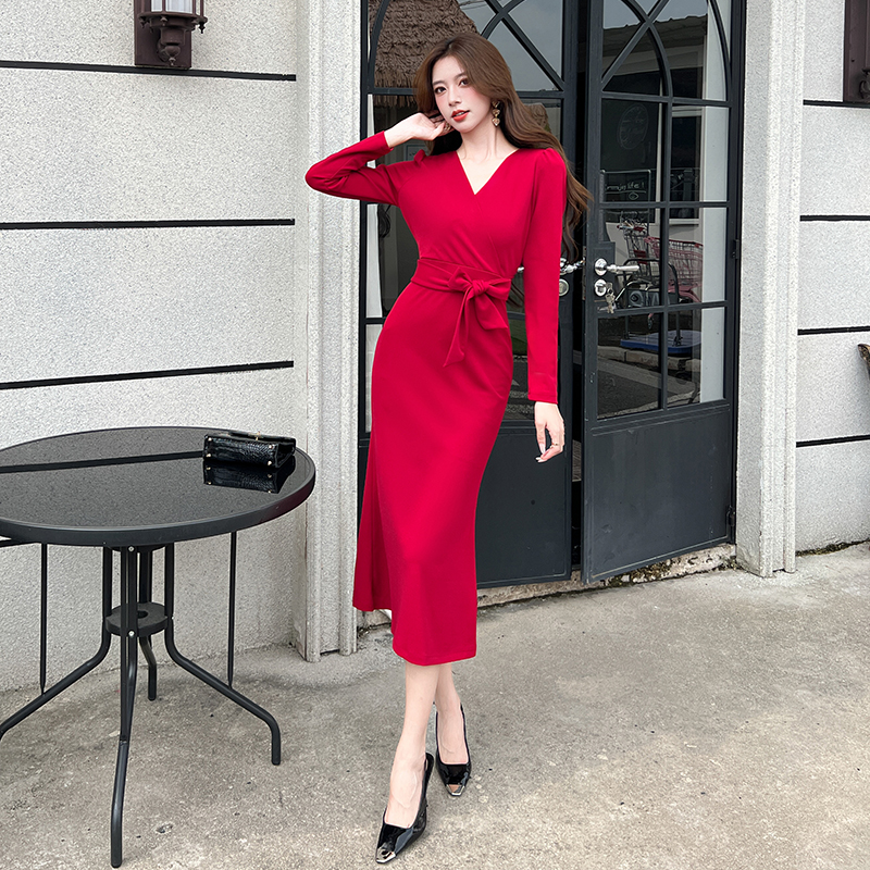 Pinched waist temperament long dress fashion slim dress