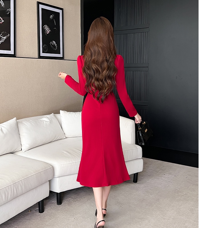 Pinched waist temperament long dress fashion slim dress