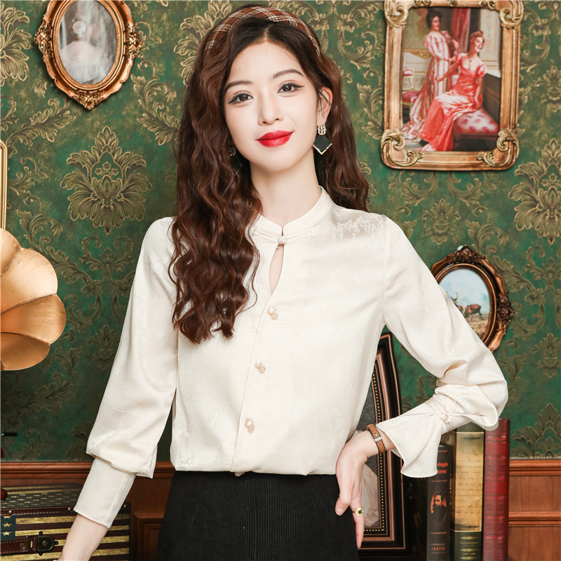 Autumn silk tops Chinese style niche shirt