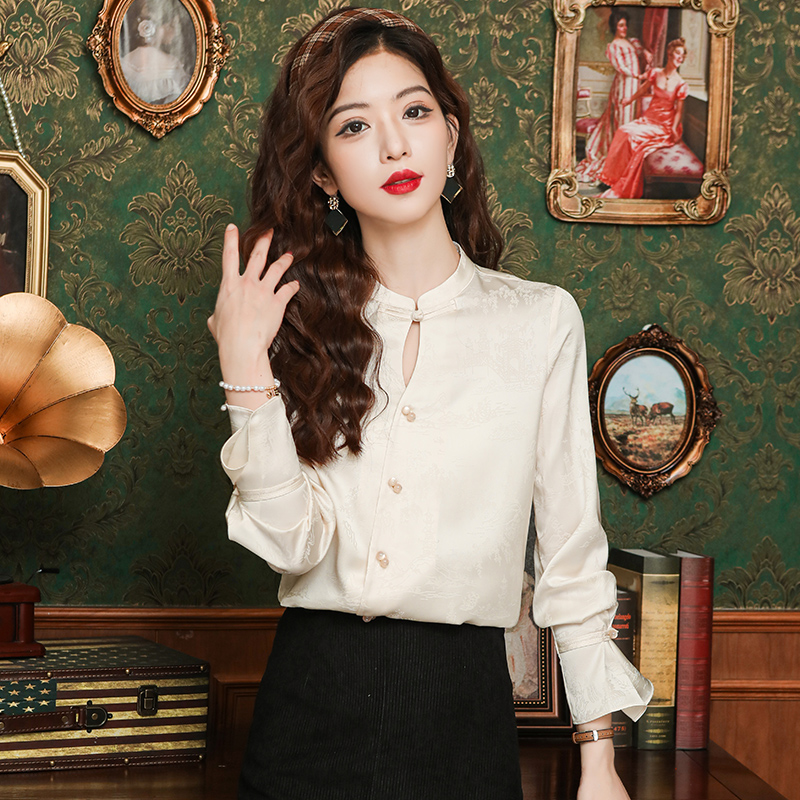 Autumn silk tops Chinese style niche shirt