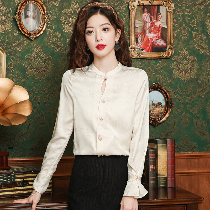 Autumn silk tops Chinese style niche shirt
