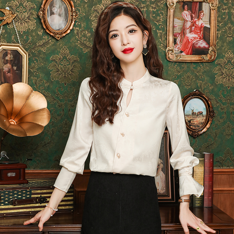 Autumn silk tops Chinese style niche shirt
