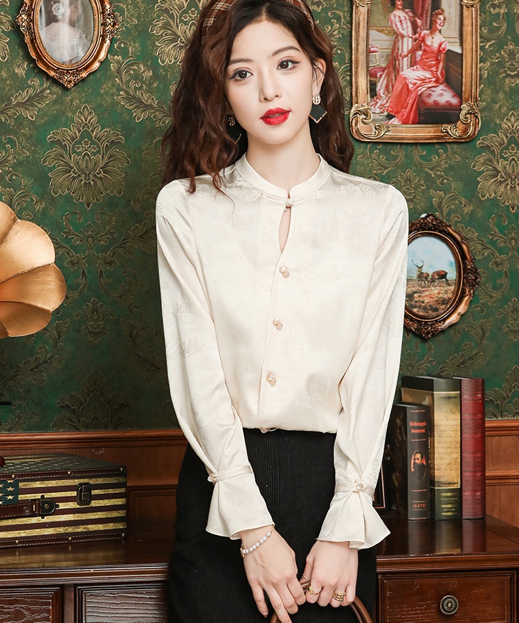 Autumn silk tops Chinese style niche shirt