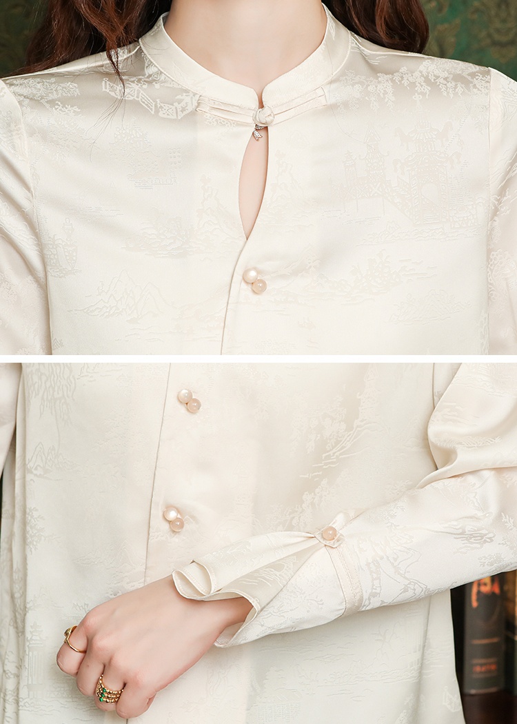 Autumn silk tops Chinese style niche shirt