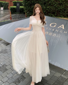 Gauze wrapped chest jumpsuit summer big skirt dress