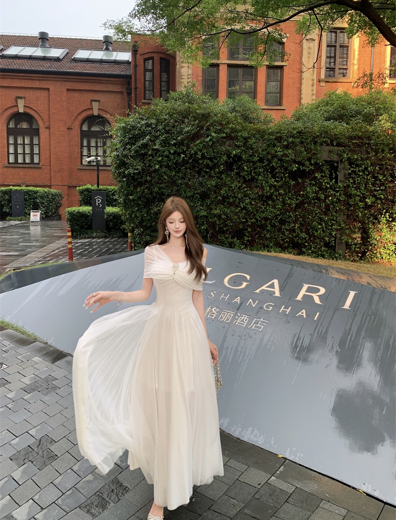 Gauze wrapped chest jumpsuit summer big skirt dress