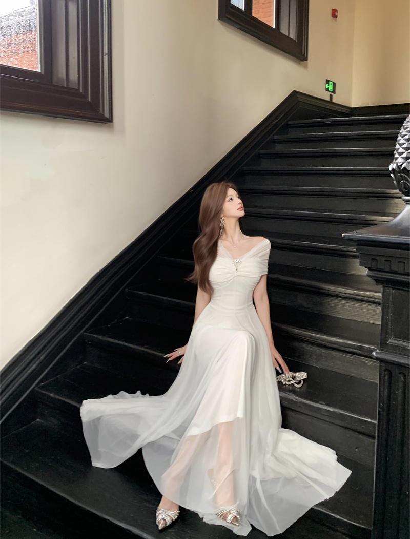 Gauze wrapped chest jumpsuit summer big skirt dress