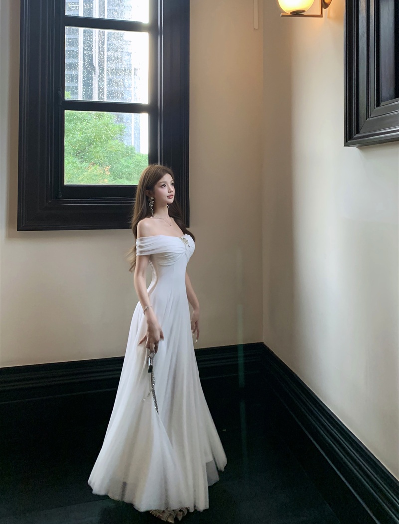 Gauze wrapped chest jumpsuit summer big skirt dress