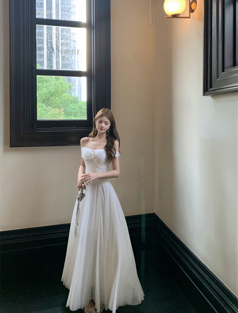 Gauze wrapped chest jumpsuit summer big skirt dress