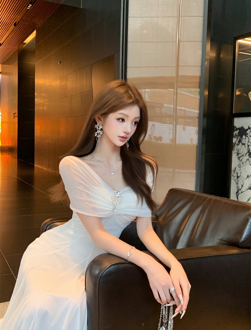 Gauze wrapped chest jumpsuit summer big skirt dress