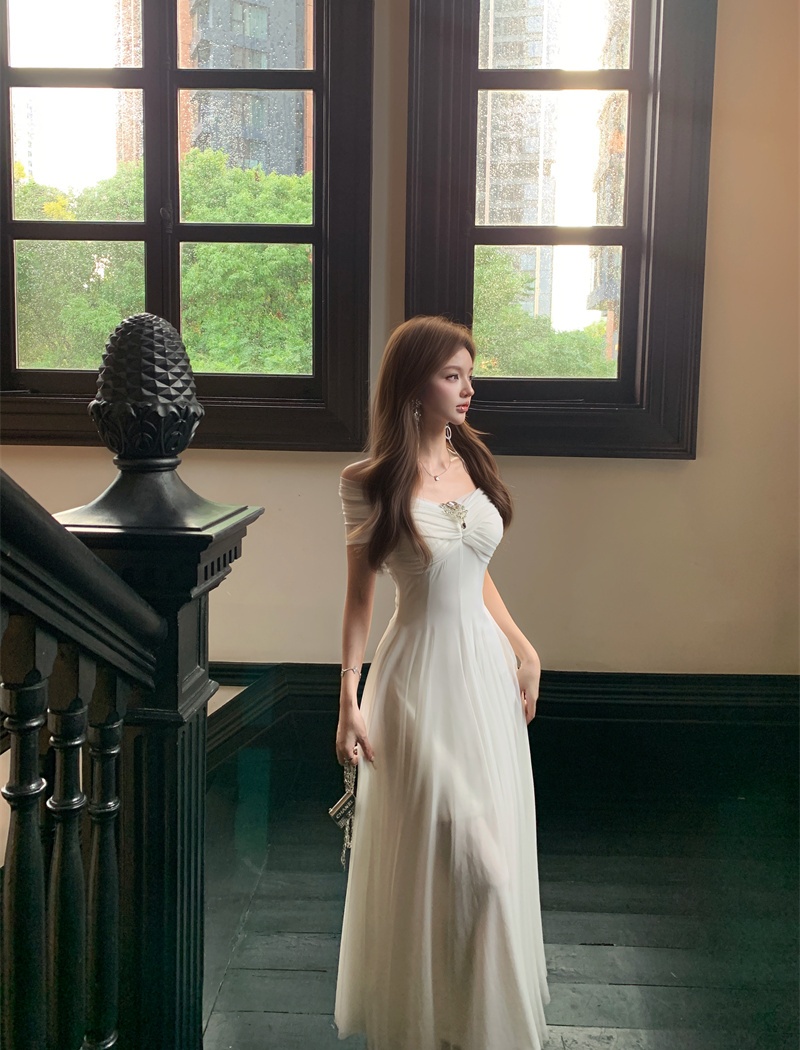 Gauze wrapped chest jumpsuit summer big skirt dress