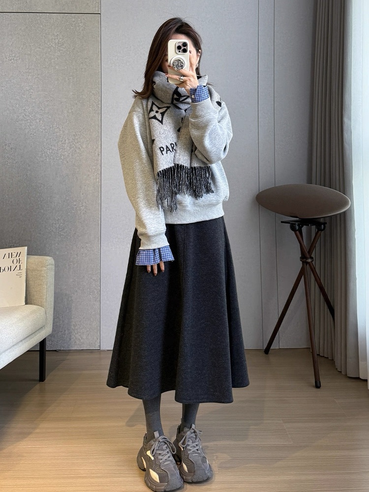 A-line temperament France style autumn and winter skirt