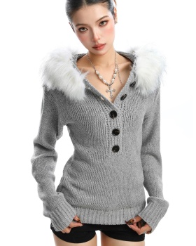 Autumn fur collar sweater hooded spicegirl tops for women