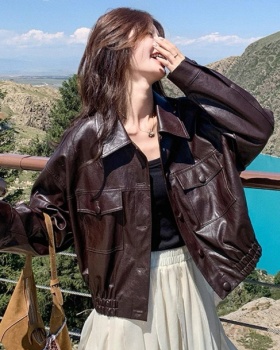 Slim American style jacket retro PU tops for women