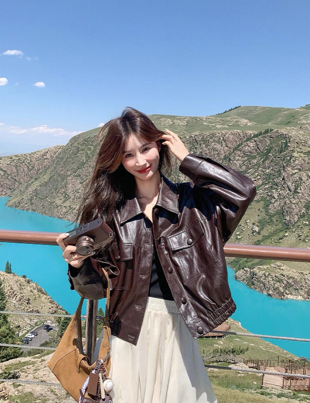 Slim American style jacket retro PU tops for women