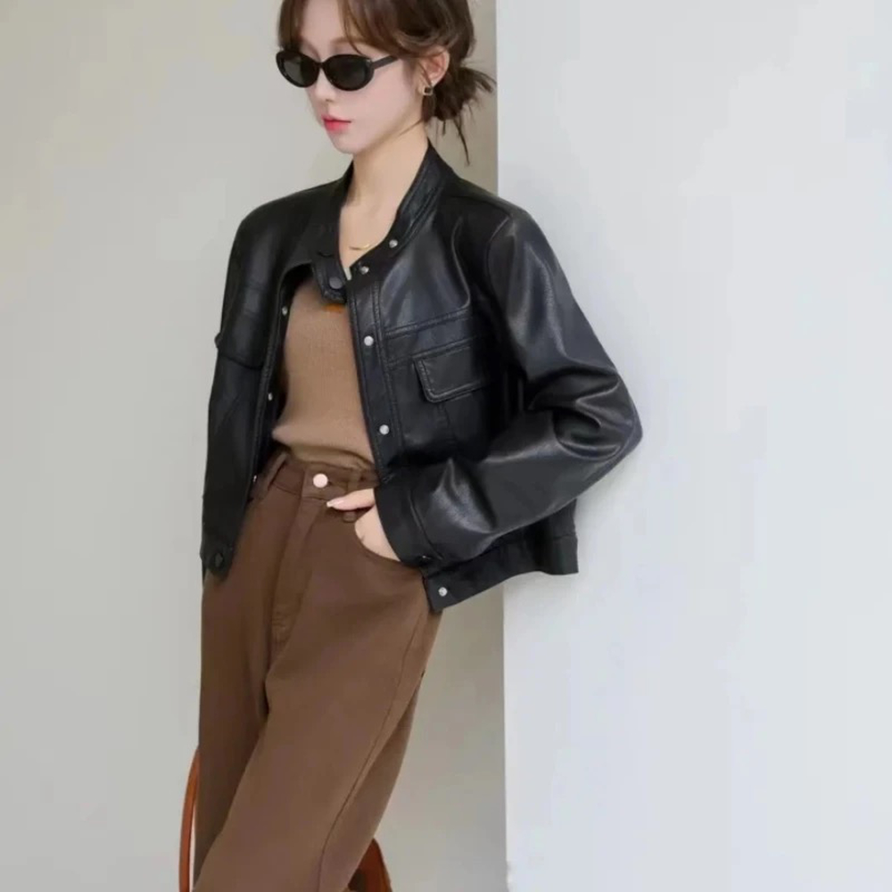 Cstand collar short tops locomotive jacket for women