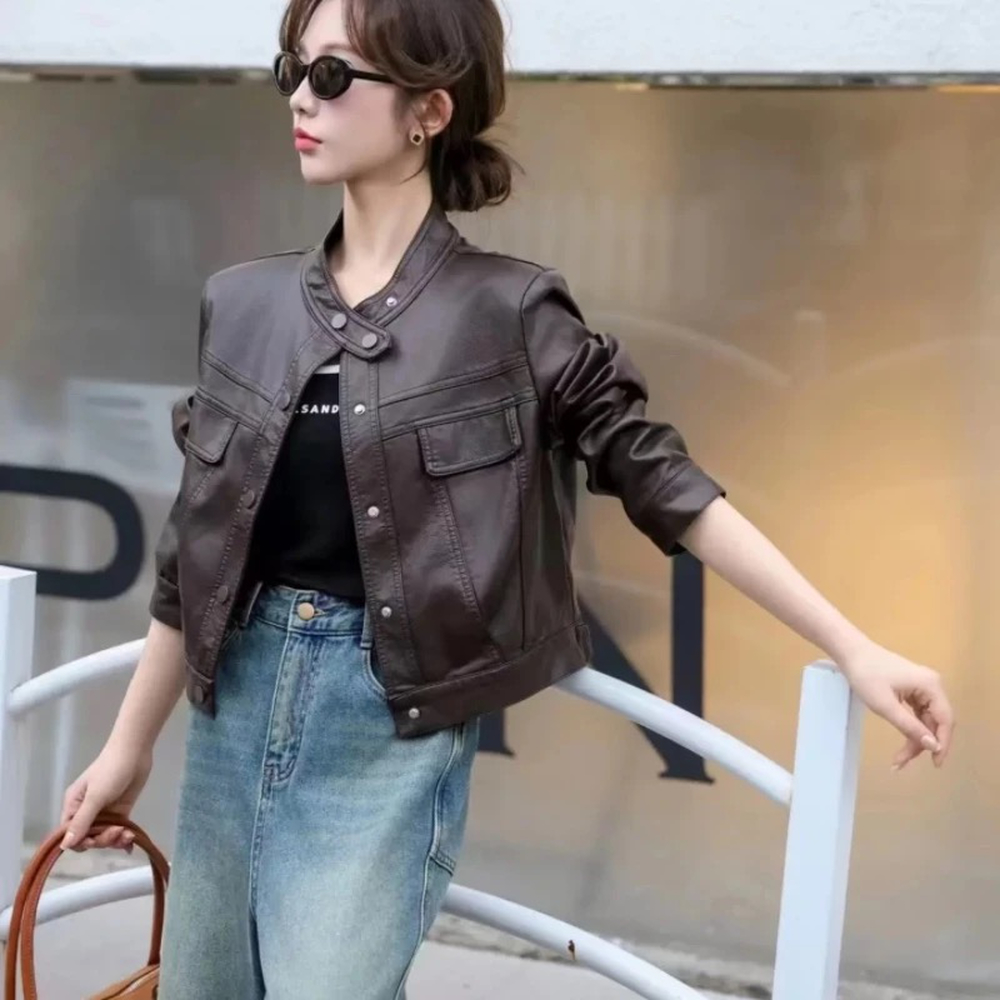 Cstand collar short tops locomotive jacket for women