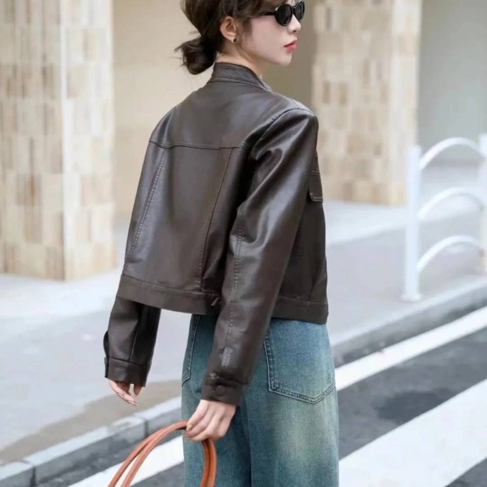 Cstand collar short tops locomotive jacket for women