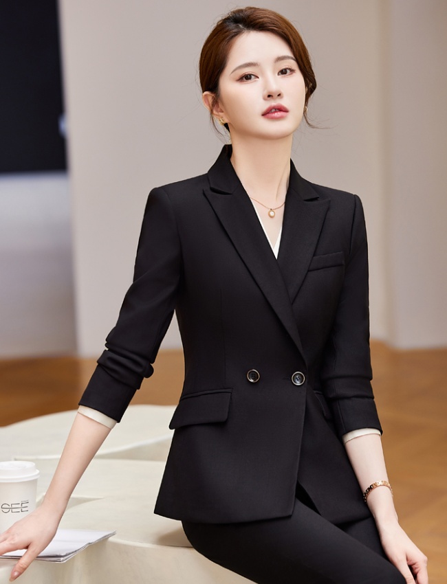 Overalls simple business suit black coat 2pcs set for women
