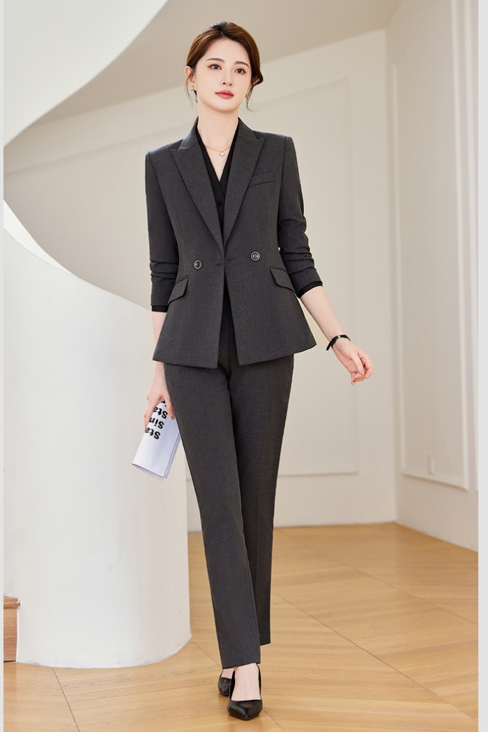 Overalls simple business suit black coat 2pcs set for women