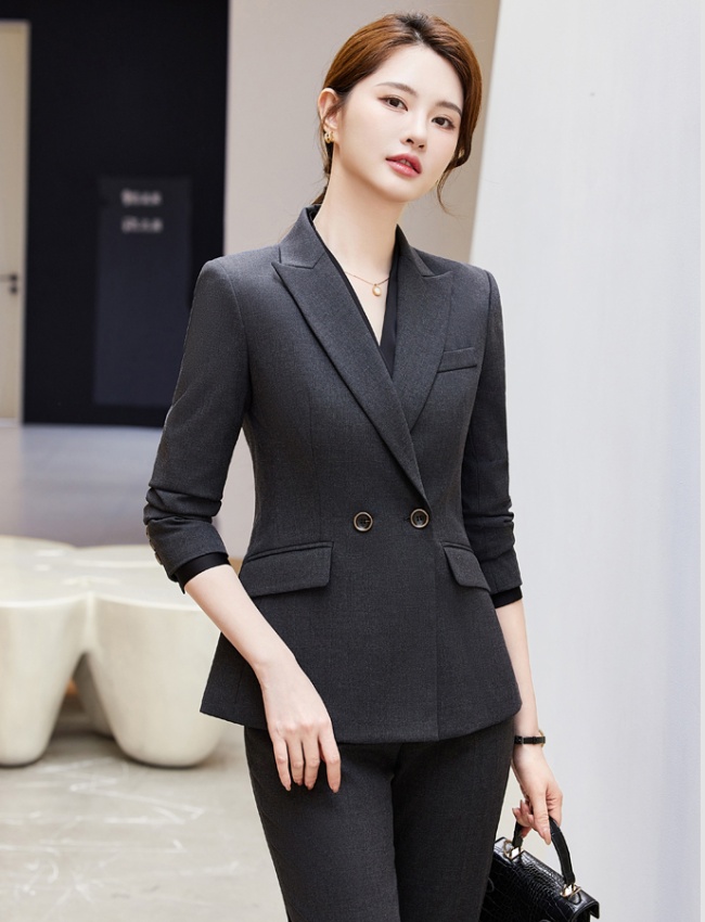 Overalls simple business suit black coat 2pcs set for women