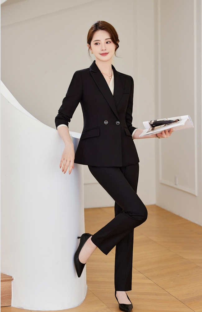 Overalls simple business suit black coat 2pcs set for women