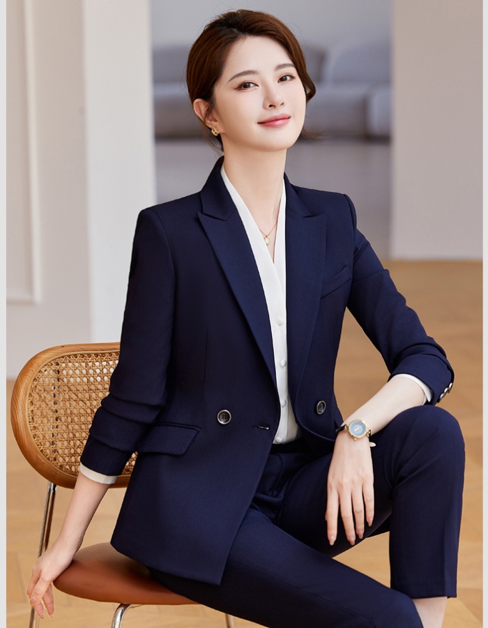 Overalls simple business suit black coat 2pcs set for women