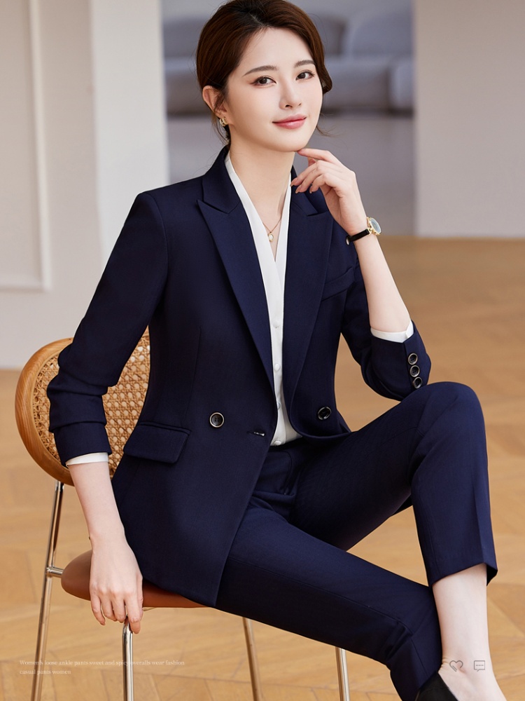 Overalls simple business suit black coat 2pcs set for women