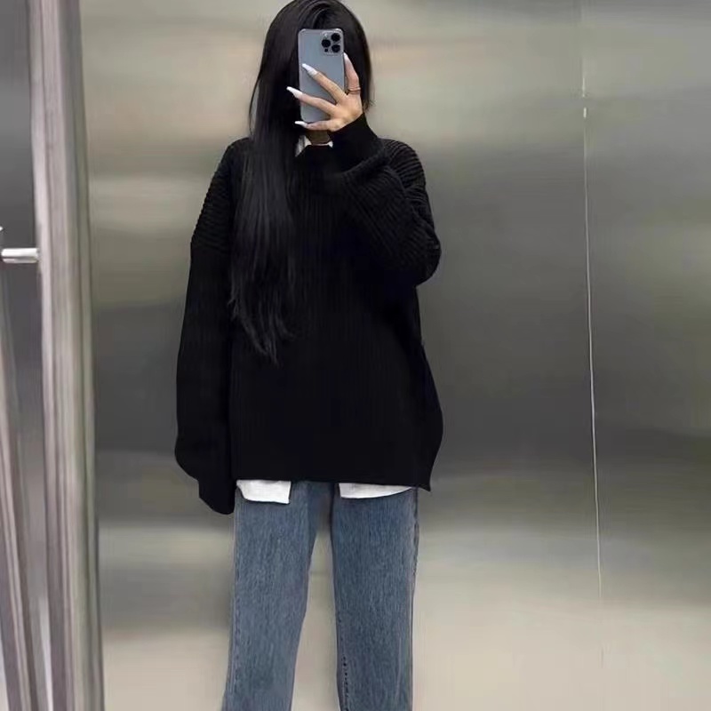 Round neck temperament slim sweater for women