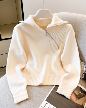 Niche simple tops oblique zipper sweater for women