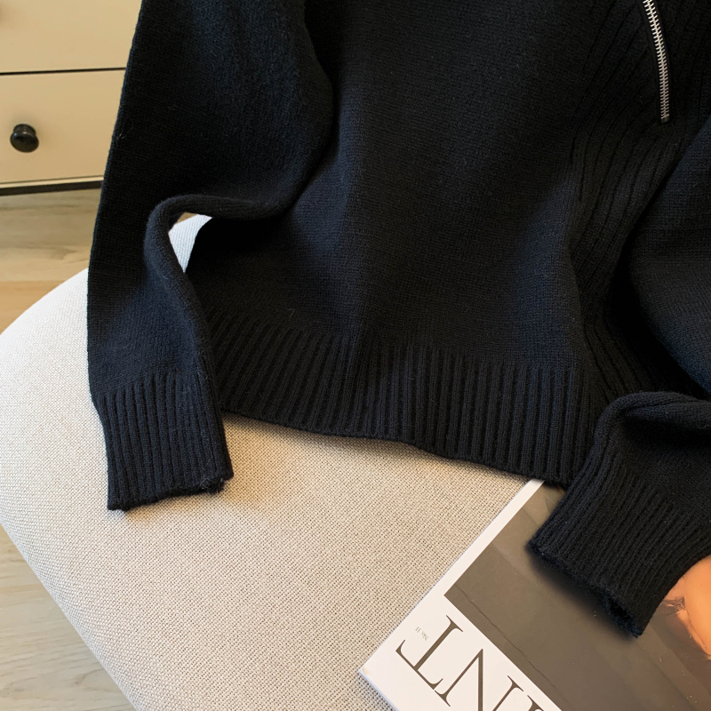 Niche simple tops oblique zipper sweater for women