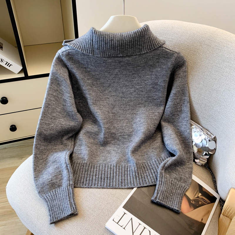 Niche simple tops oblique zipper sweater for women