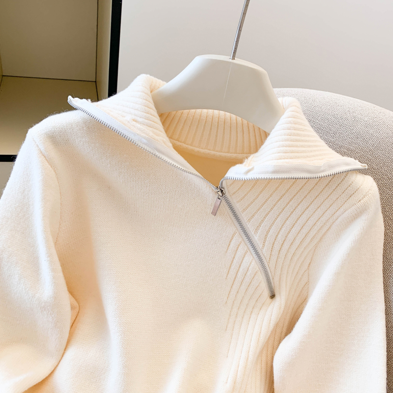 Niche simple tops oblique zipper sweater for women