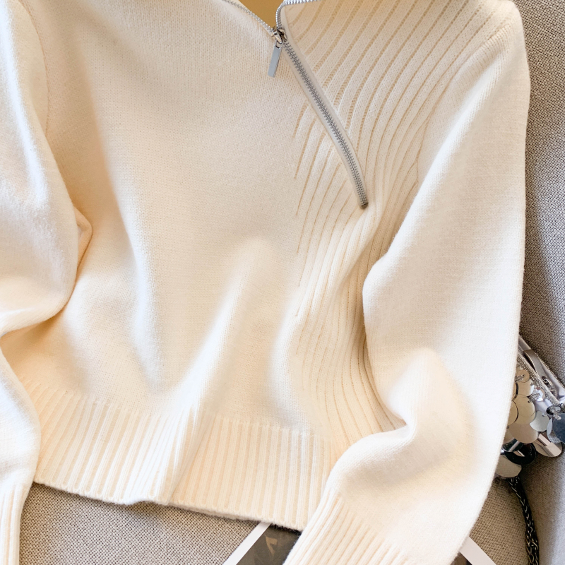 Niche simple tops oblique zipper sweater for women