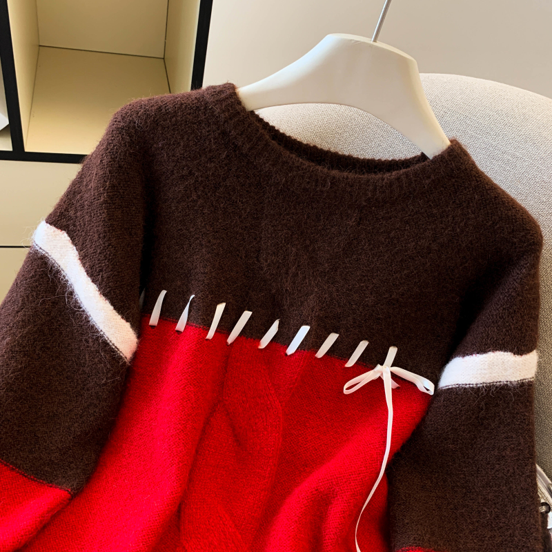 Niche V-neck splice sweater for women