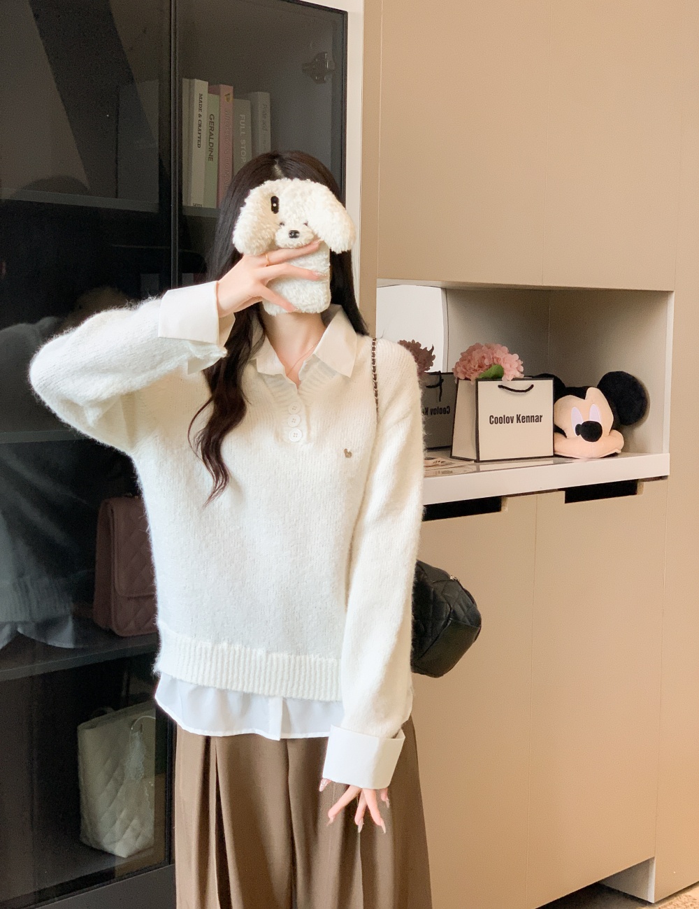 Autumn gray tops fashion Pseudo-two sweater for women