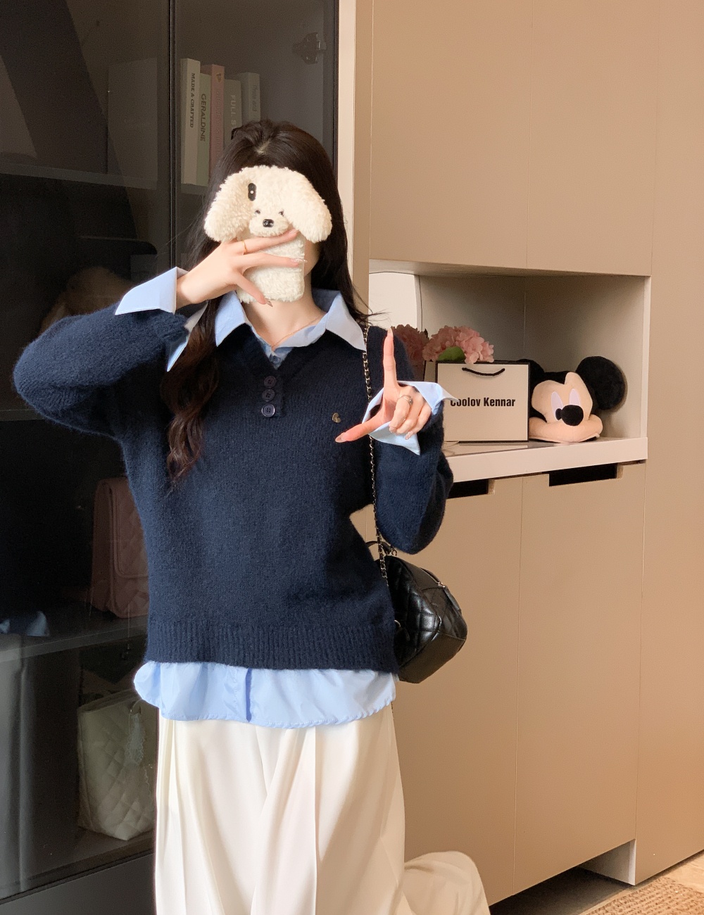 Autumn gray tops fashion Pseudo-two sweater for women